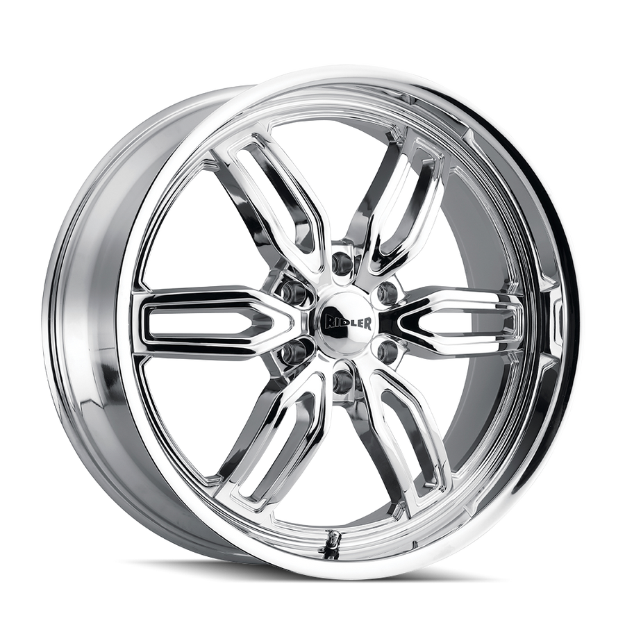 Ridler 609 Chrome 22x9.5, 6x5.5 (6x139.7) Bolt Pattern, 5.96" Backspace, +18MM Offset, 609-22983C18