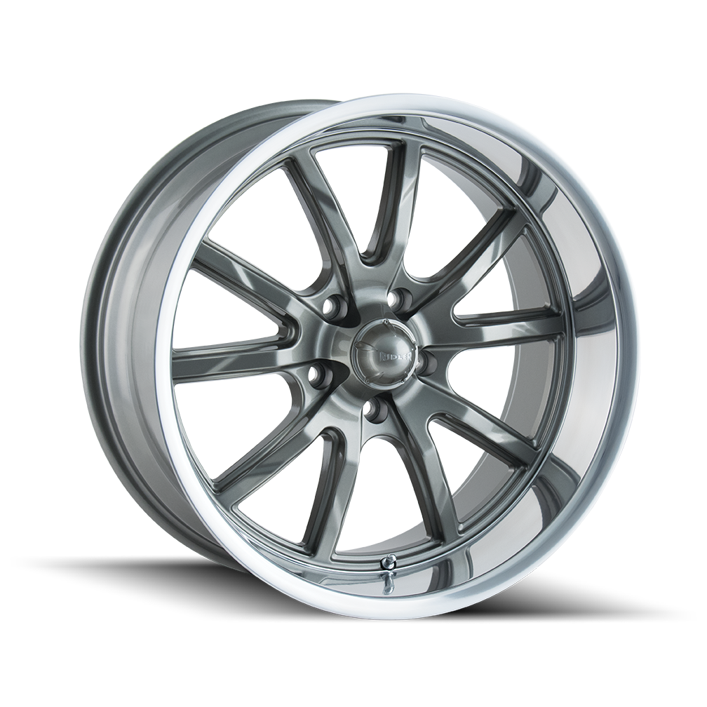Ridler 650 Gloss Grey Polished 18x9.5, 5x4.75 (5x120.65) Bolt Pattern, 5.25" Backspace, 0MM Offset, 650-8961G