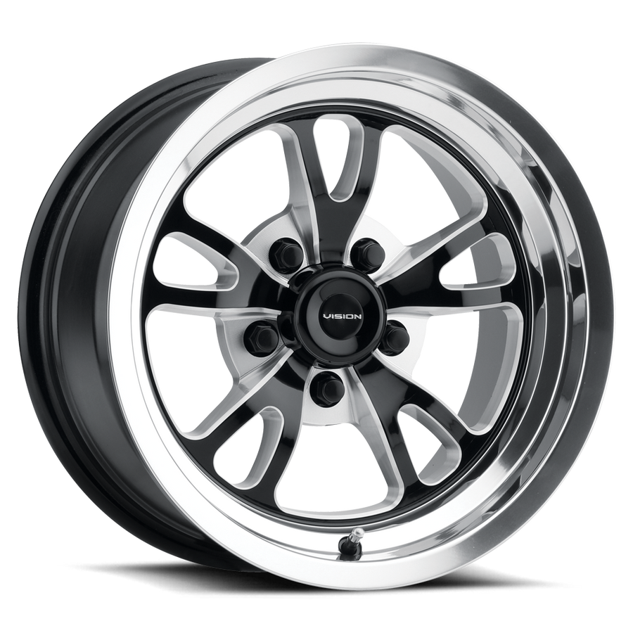 149 Patriot Gloss Black and Milled with Polished Lip 15X4, 5x4.5 (5x114.3) Bolt Pattern, 1.75 Backspace, -19MM Offset, 149-5465BMPL-19