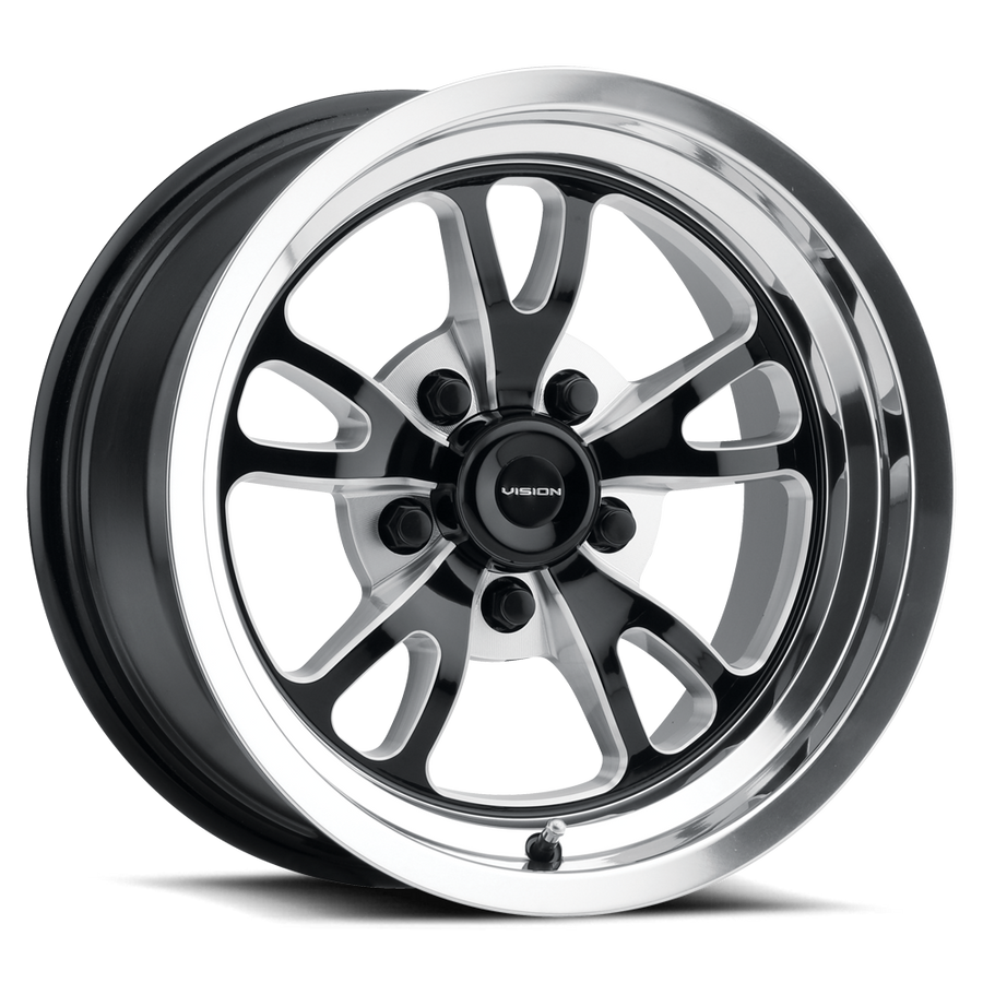 149 Patriot Gloss Black and Milled with Polished Lip 15X10, 5x4.75 (5x120.65) Bolt Pattern, 4.50 Backspace, -25MM Offset, 149-5161BMPL-25