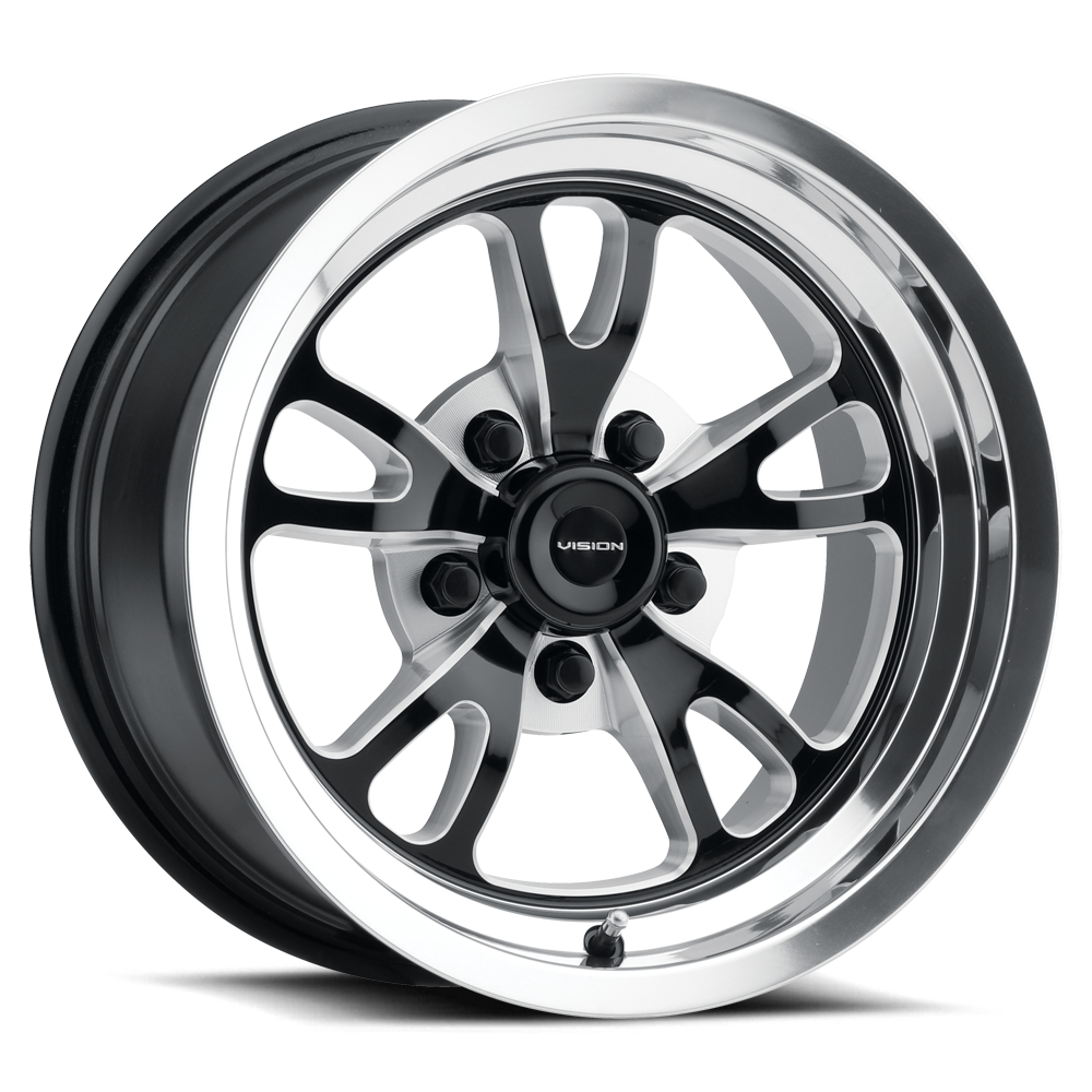 149 Patriot Gloss Black and Milled with Polished Lip 15X4, 5x4.75 (5x120.65) Bolt Pattern, 1.75 Backspace, -19MM Offset, 149-5461BMPL-19