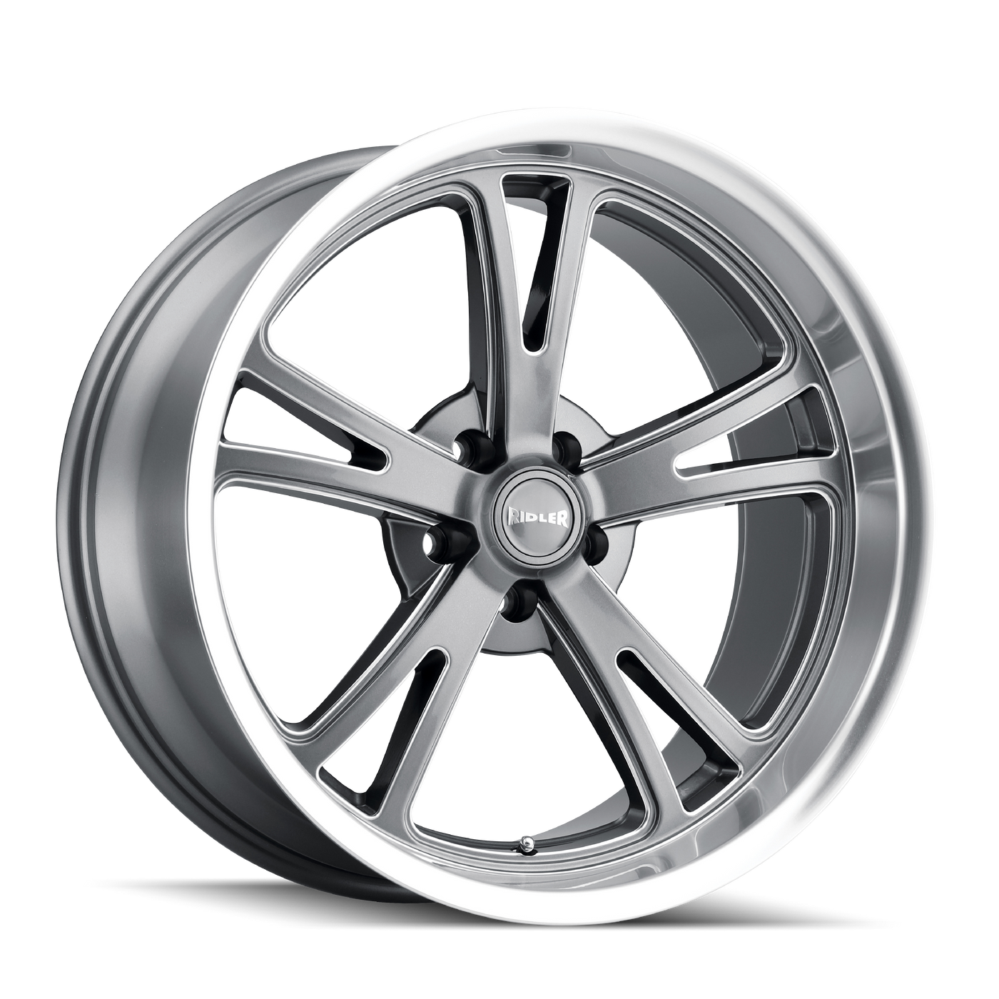 Ridler 606 Gloss Grey Machined 17x7, 5x4.5 (5x114.3) Bolt Pattern, 4" Backspace, 0MM Offset, 606-7765G