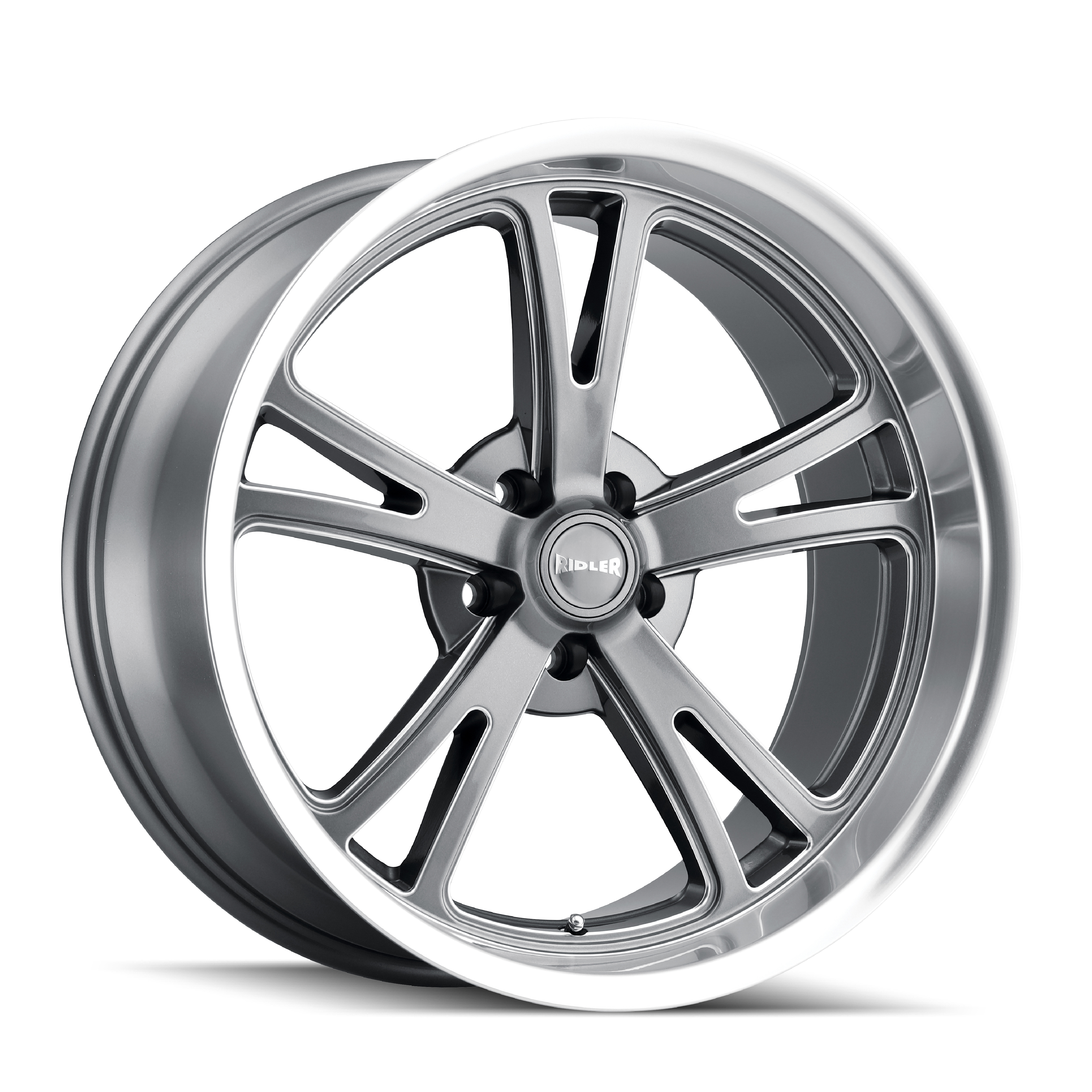 Ridler 606 Gloss Grey Machined 17x7, 5x4.5 (5x114.3) Bolt Pattern, 4" Backspace, 0MM Offset, 606-7765G