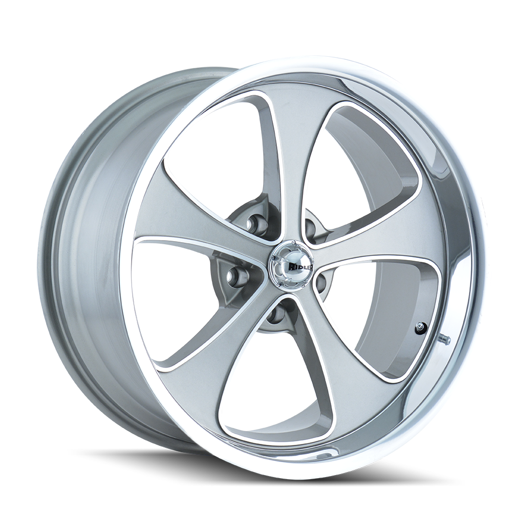 Ridler 645 Gloss Grey Machined And Polished 17x7, 5x4.75 (5x120.65) Bolt Pattern, 4" Backspace, 0MM Offset, 645-7761GP