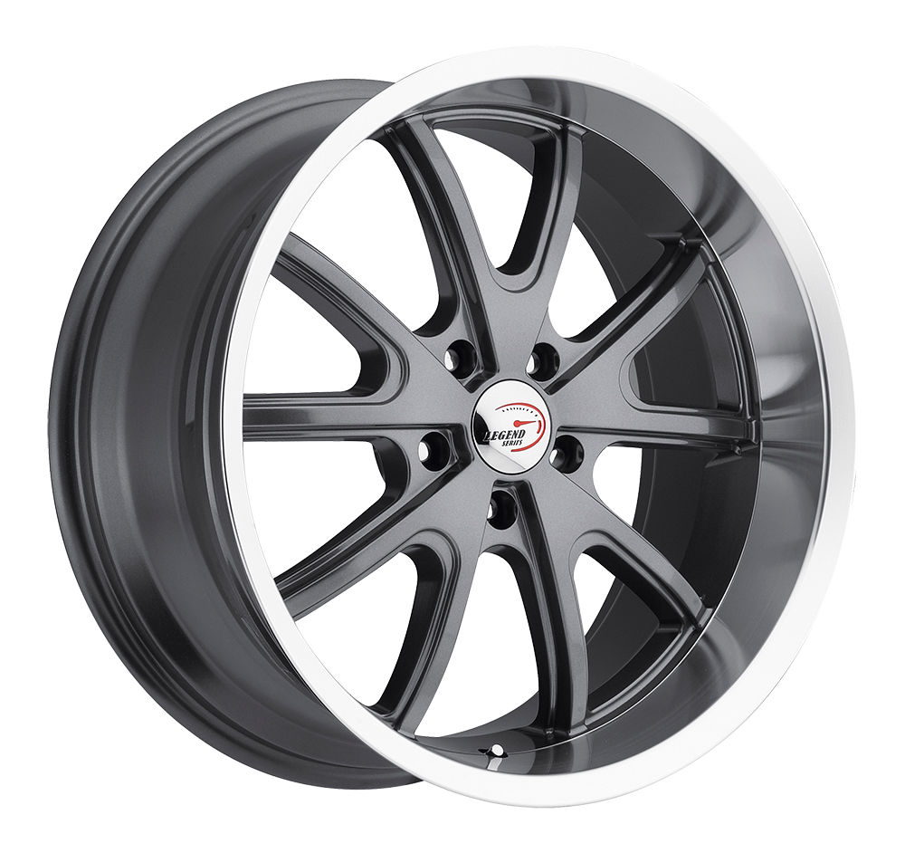 143 Torque Gunmetal Machined Lip 18X9.5, 5x4.5 (5x114.3) Bolt Pattern, 5.25 Backspace, 0MM Offset, 143-8965GMML0