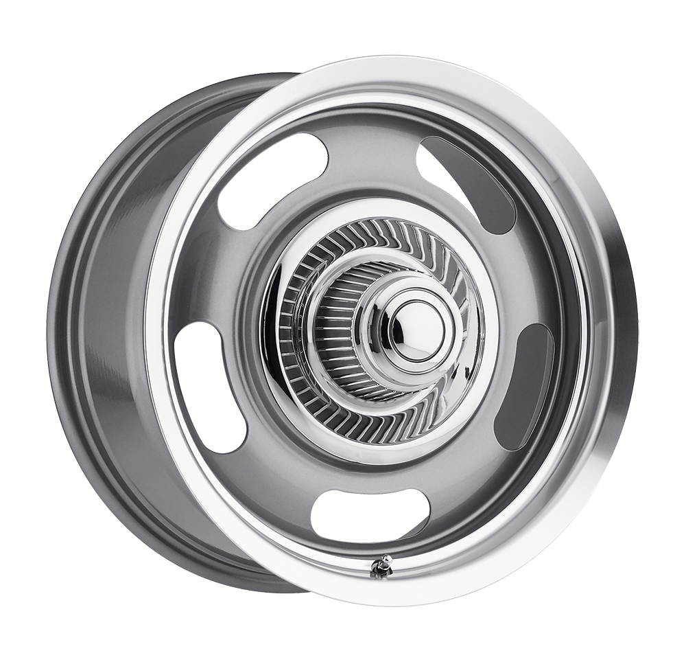 55 Aluminum Rally Gunmetal Machined Lip 20X8.5, 5x4.5 (5x114.3), 5x4.75 (5x120.65) Bolt Pattern, 4.5 Backspace, -6MM Offset, 55-2804GMML-6